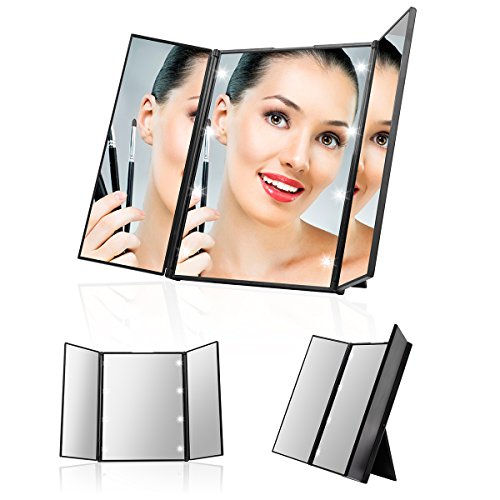 UVISTAR Kosmetikspiegel mit 8-LEDs Beleuchtung / Faltbare Beleuchtet Schminkspiegel / Reisespiegel 3 Seite / Make Up Spiegel mit Licht / Standspiegel mit Baterrie / Badspiegel Ohne vergrößerung - 5
