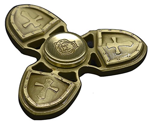 Tri Fidget Hand Spinner Triangle Gyro Metal Cross Army Knife Shield Decompression Finger Gyro,0.17(lb) (Bronze)