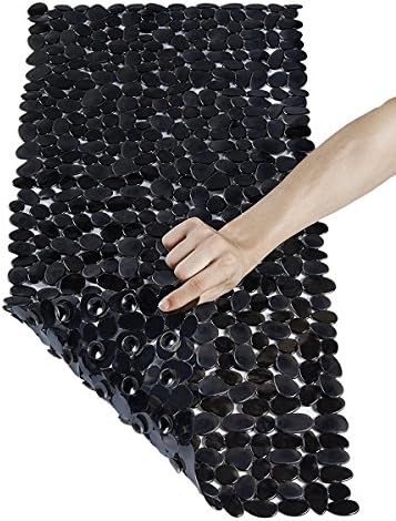 Pinzz Pebble Vinyl Non-Slip Anti-Bacterial Shower Mat Slip-Resistant Bath Mats for Shower Bathtub Powerful Suction Cup Gripping Machine Washable 70x36CM,Black