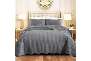 SHOP DIRECT 24 Luxury Bedspread Super King Size Grey - Stylish Matt Finish Lightweight Reversible Embossed Pattern Bedspread Bedding Sets - 3 Piece Blanket Throw Bed Spread 250 X 270 cm + 2 Pillow Shams