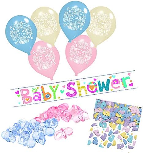 Baby Shower Party Decorations Set (Balloons, Foil Banner, Dummies &amp; Confetti)