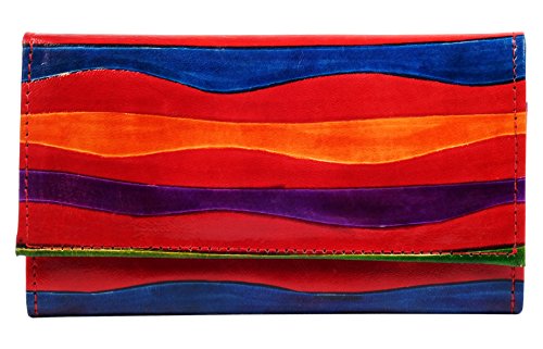 ZINTTOOLED PAINTED REAL LEATHER SHANTINIKETAN BOHO MULTI-COLOURED DESIGN WOMENS WALLET CLUTCH PURSE/GIFT FOR BOHO LOVERS