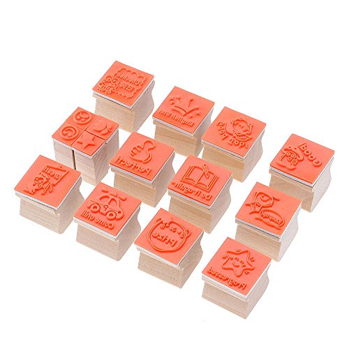 ?HuntGold 15 Stück Cartoon Holz Mini Stempel Lehre Kommentare Ermutigen Kinder Briefmarken - 4