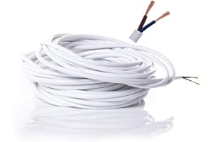 LUMENTY Fil électrique/2 Core Support PVC Secteur électrique Fil de Cuivre de Câble Haute Résistance à la Température 2 x 0,75 mm² Câble d'alimentation–10 Metre Longueur de Coupe Flexible Bassin Câble Blanc