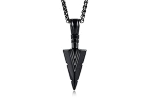 TempBeau Colliers Hommes Triangle Flèche Viking : Loup d'identité Pendentif mit 60cm Chaîne Acier Inoxydable Noir Argent Militaire pour Homme, garçon, Adolescent