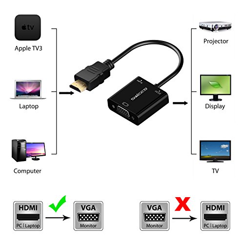 HDMI auf VGA, Swees HDMI auf VGA Kabel Adapter Konverter | Full HD bis zu 1080p / HDTV Unterstützung | für PC, Apple TV, DVD Player, Macbook, Laptop, Ultrabook, oder anderen HDMI Eingang Geräte – Schwarz - 8