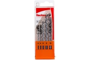 Fischer Set 5 Punte Trapano D-S PMN, Diametro 4-5-6-8-10 mm, Punte al Carburo, Attacco Cilindrico, per Muro Pieno e Mattoni Forati, 543025