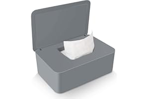 BOMOYA Jzenzero Wipes Dispenser, Dustproof Tissue Storage Box Case Wet Wipes Dispenser Holder with Lid for Home Office Desk (Gray)
