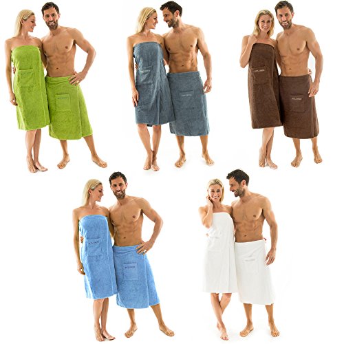 Saunakilt für Damen 90 x 150 cm Frottee Baumwolle langer Schnitt, hell-blau, mit Stickerei "Wellness" | aqua-textil 0010402