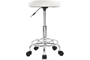 KKTONER Taboret z regulacją wysokości obrotowy stołek barowy stołek roboczy ze skóry syntetycznej taboret biurowy biały taboret praktyczny
