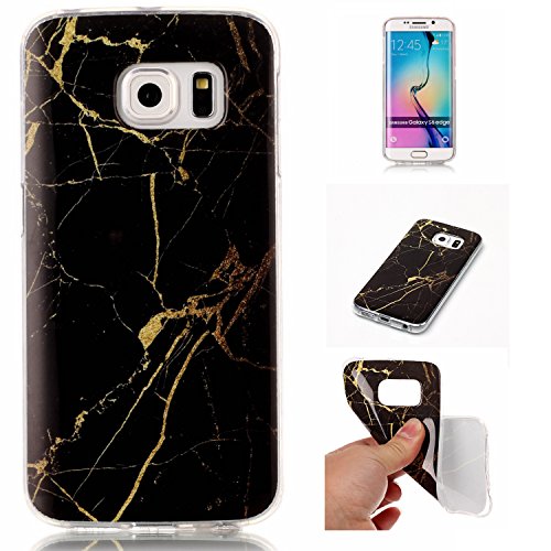 Cozy Hut Für Samsung Galaxy S6 Edge Handyhülle mit Marmor / Marble Design(schwarz / golden) | Handytasche | | Schale | | Hülle | | Case | Handy-etui | TPU-Bumper | Soft Case | Schutzhülle Cover für den optimalen Schutz ihres Samsung Galaxy S6 Edge (5,1 Zoll) - Gold schwarzer Marmor