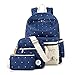 Produktbild Q.KIM Unisex Casual Daypacks Canvas Rucksäcke Kinderrucksäcke Schulrucksäcke Canvas Schultaschen Polka Dots Sport Freizeitrucksack Schultaschen +Schultertaschen +Geldbeutel/Mäppchen (Marine 3pc)