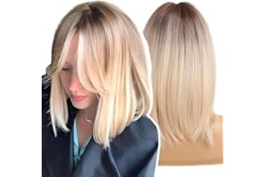 WOKESTAR Short Blonde with Dark Roots Color Wigs for Women, Bob Style Synthetic Heat Resistant Bob Wigs