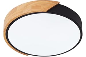 Schindora Plafón LED 24W Blanco Frío 6000K 1600LM, Plafón LED Moderno Redondo de Madera Interior Ø30cm para Salón Pasillo Hogar Oficina Porche