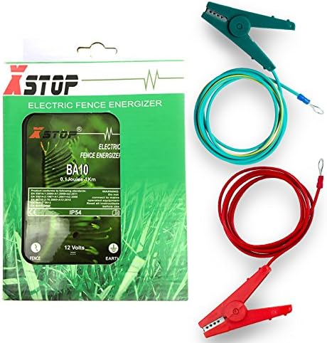 BA10 Electric Fence Energiser Fencer Energizer X-Stop 12v Battery Powered 1Km 0.1 Joule with Heavy Duty Leads