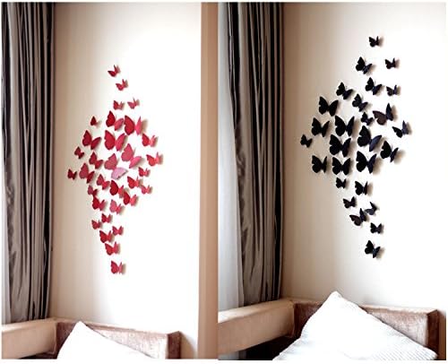 JAAMSO ROYALS Combo Pack 48 pcs Black and Red 3D Butterflies Sticker Decal for Home Decor of 48 pc (4 Sheet)