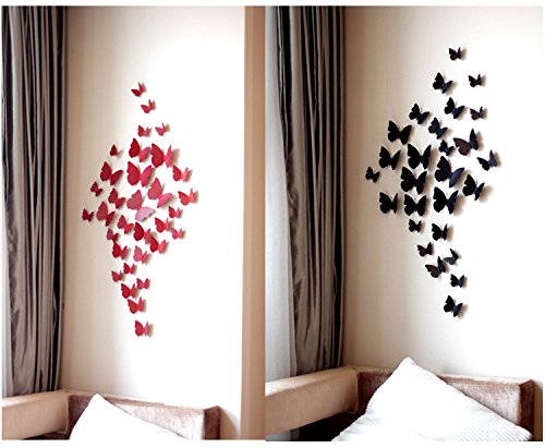 JAAMSO ROYALS Combo Pack 48 pcs Black and Red 3D Butterflies Sticker Decal for Home Decor of 48 pc (4 Sheet)