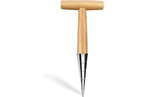 BERELIN Pflanzholz Blumenzwiebel, Edelstahl-Pflanzholz mit Holzgriff, Blumenzwiebel pflanzholz Werkzeuge Blumenzwiebelpflanzer mit Skala, Zwiebelpflanzer Garten Pflanzer Werkzeug