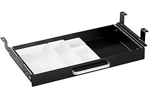 OSteed Under Desk Drawer Organizer 54cm with 4 Plastic Divider Trays, Sliding Pull-Out Pencil Drawer Storage Box for Home Office Accessories, Stand Work Table with or without 5cm Max Crossbar, Black