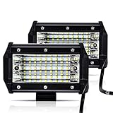☀【Súper brillante】: Faros de trabajo led para tractor, 5'' 81W 9600 lumens super brillante de focos led tractor, 6500K blanco frío de focos led coches más cerca de la luz natural en el color, ilumina efectivamente todo el camino oscuro hacia adelante, convierte la noche en día.