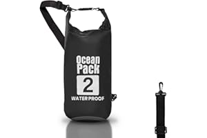 CABLE TECHNOLOGIES Dry Bag, Borsa Sacca Zaino Impermeabile Waterproof, chiusura a rotolo e tracolla, custodia impermeabile per cellulare e marsupio per Mare Barca Pesca Rafting Spiaggia Sport Acquatici (Black, 2l)