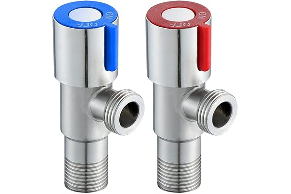 2 Pièces Vanne d'Angle En Acier Inoxydable, Valve Triangulaire, Vanne d'Angle De Robinet, Valve d'Angle En Acier Inoxydable Étanches Pour La Salle De Bain, Cuisine, Toilette (Bleu, Rouge)