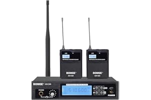 BOMGE UHF Wireless in Ear Stage Monitor System Professional 2/4 Channels,160 ft. Operation, Ideal for Stage, Studio, Exhibit, Lecture, Speech (2 bodypack with Transmitter)