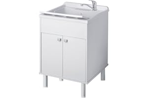 Negrari Lavatoio Lavapanni in resina, Resistente agli acidi di uso comune, Resistente all'umidità, Kit di scarico incluso, Interno e Esterno, L60 x P50 x H85 cm, Bianco