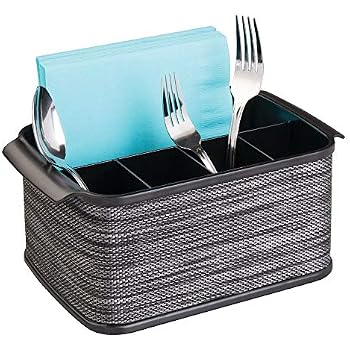 Porte-Couverts MGE En Fibre Naturelle - 4 Compartiments Avec Poignée - Rangement Ustensiles De Cuisine