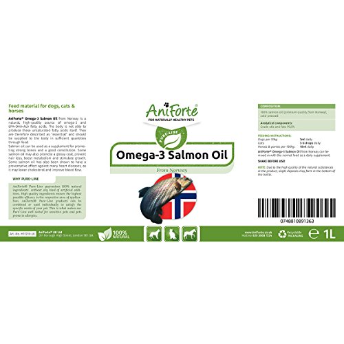 AniForte-Omega-3-Salmon-Oil-1000ml-100-Pure-Natural-Coat-Joint-Brain-Health-Super-High-Omega-3-6-Supplement-Tasty-Easy-to-Use-Sea-Power-from-Norway-Natural-Solution-for-Dogs-Cats-Horses-and-Pets