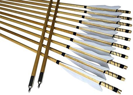 China Handmade Self-Nocked Wooden Arrows fit Traditional archery Longbow Recurve bow Hunting Practice-12 PK (30 Inch)