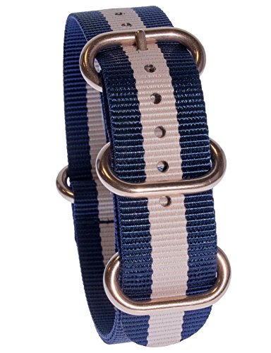 Yves Camani Unisson 20 mm Uhren-Armband Nylon Nato-Band Blau/Rosegold Neu AB_208