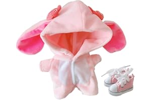 niannyyhouse Rabbit Suit 20cm(7.8in) Plush Doll Clothes Onesies Shoes 2-Piece Set Pink Pajamas (Pink)