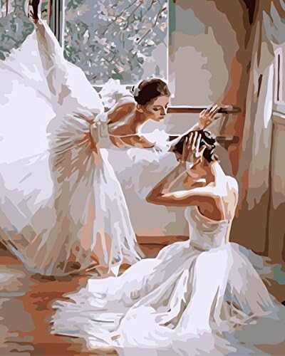 IPLST@ Frameless DIY Digital Oil Paintings, Paint by Number Kits ,People Sexy Lady Ballet Dancer Fabric Art for Modern Home Decoration -16x20inch