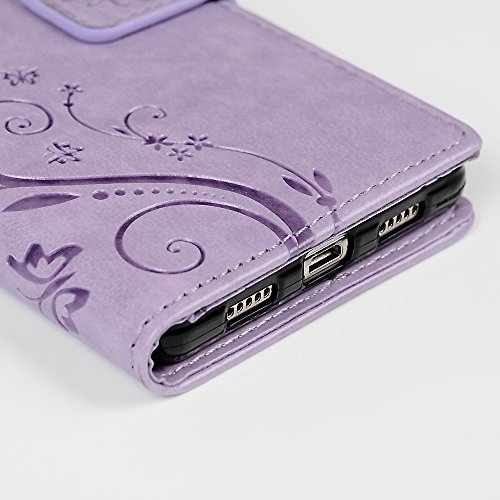 Funda Huawei P8 Lite  Versi  n 2015   Carcasa Libro PU Premium Leather Cuero impresi  n - Mavis s Diary Flip Case Cover Con TPU Goma Flexible Cierre Magn  tico Funci  n de Soporte Billetera con Tapa - Dise  o de Mariposa y flor P  rpura claro