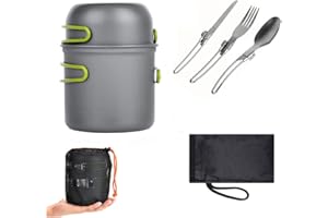 Lotvic Set di stoviglie da campeggio, in alluminio, per esterni, con pentole da campeggio e posate pieghevoli, per 1-2 persone, per picnic all'aperto, escursionismo