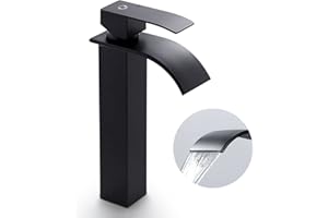 CECIPA Robinet Lavabo Noir Cascade Haut avec Bec 185mm - Mitigeur Salle de Bain en Inox