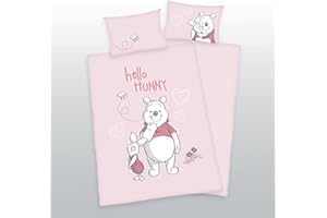 Arle-Living 3 TLG. Baby Bettwäsche Set mit Wende Motiv: Winnie Pooh - 100x135 cm + 40x60 cm + 1 Spannbettlaken 70x140 cm (rosa)
