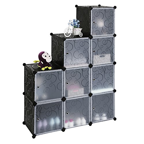 Songmics Regalsystem Aufbewahrung Badregale Kleiderschrank Schuhregal Sideboard Kommode Kapazität 450L Schwarz 112 x 112 x 37 cm LPC116 - 4