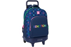 Safta Benetton DAMERO - Mochila Grande con Ruedas, Compacta, Extraíble, Ideal para Niños de Diferentes Edades, Cómoda y Versátil, Calidad y Resistencia, 33x22x45 cm