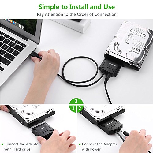 UGREEN USB 2.0 auf SATA Adapter Kabel Konverter für 2,5″/3,5″ Laufwerke HDD/SSD mit 12V/2A EU Netzadapter - 4