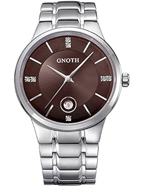 Herren Uhr GNOTH Armbanduhr Rosa Classic Analoge Saphir Ziffernblatt Quarzuhr mit Datum und Edelstahl Armband