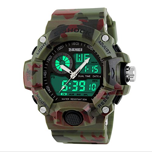 Highdas Multifunción Hombres Relojes Deportivos Creativo Reloj Verde camuflaje