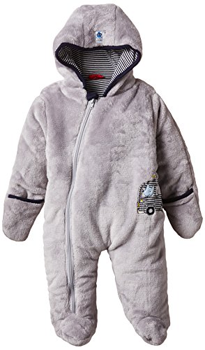 SALT AND PEPPER Baby Boys NB Jumpsuit On Tour Plüsch Plain Hooded Long Sleeve Snowsuit, Grey (grey-melange 203), 3-6 Months (Manufacturer size: 68)
