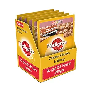Pedigree Puppy Wet Dog Food, Chicken Chunks in Gravy, 5 Pouches, 70 g (Pack of 5)
