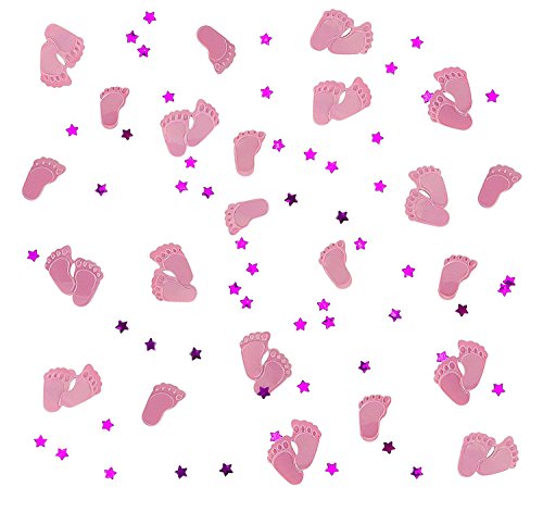 Taufe Babyparty Dekoration mit Rosa Konfetti Füßchen | Streudeko Tischdeko Geburtstag Party Deko für Mädchen | Schöne Niedliche Füße mit Sternchen für Kinderparty Tischdekoration