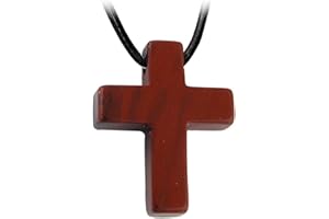 Kaltner Präsente Idea regalo – Collana in pelle per uomo e donna con ciondolo a forma di croce in diaspro rosso (25 x 20 mm)