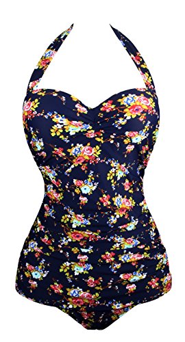 Angerella Traje de baño Monokinis Vintage 92s Pin Up Halter una Pieza Floral