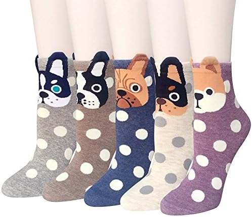 AD Taylor 5/6 Pack Women Girls Cute Animal Painting Casual Comfortable Cotton Crew Floor Socks – UK 4-7 / EU 35-39