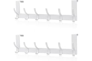 WIKSITE 2 Pack Over Door Hooks Hangers, Heavy Duty Over Door Hooks - 6 Hooks, No Drilling No Mark, Space Saving Over Door Storage Coat Hooks Clothes Hangers Perfect for Hanging Coats, Towels, Bags, Aluminum